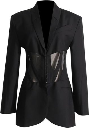 Amazon.com: MONBEQ Women's Autumn Blazer Casual Commuting Fishbone Tunic Coat Mesh Stitching Slim See-Through Blazer : Clothing, Shoes & Jewelry