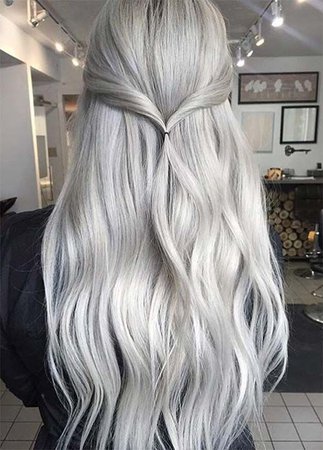 Picture Of long blonde grey hair with light waves