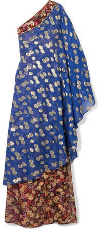 Dundas - One-shoulder Metallic Fil Coupé Silk-blend Chiffon Maxi Dress - Cobalt blue