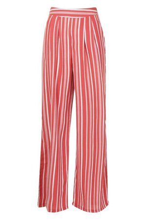 Wide Leg Stripe Trouser | Boohoo red