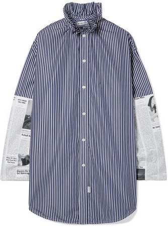 Oversized Paneled Cotton-poplin Shirt - Navy