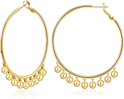 Amazon.com: Kesaplan Gold Hoop Earrings for women, 14K Gold Plated 925 Sterling Silver Post Big Beaded Hoops for Teen Girls : Clothing, Shoes & Jewelry