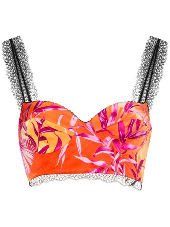 Shop pink Versace Jungle print lace trim top with Express Delivery - Farfetch