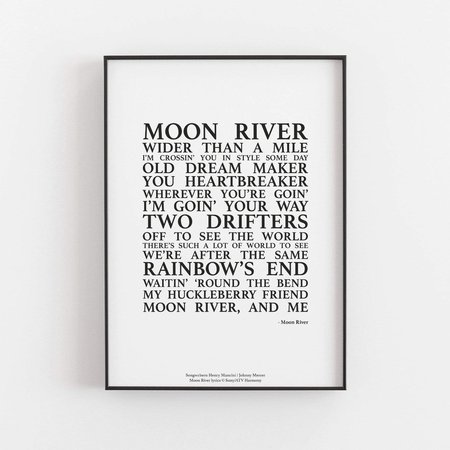 Moon River Song Lyrics Print – Songprints.com