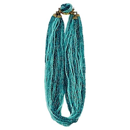Vintage 1960s Italian Multi-Strand Blue Glass Beaded Necklace