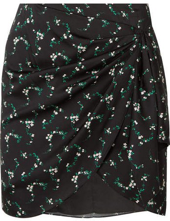 Koren Gathered Floral-print Silk-blend Mini Skirt - Black