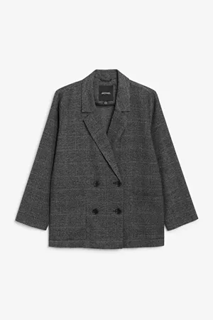 Double breasted blazer - Thunder grey checks - Coats & Jackets - Monki WW