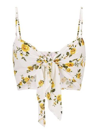 Yellow And White Floral Tied Blouse