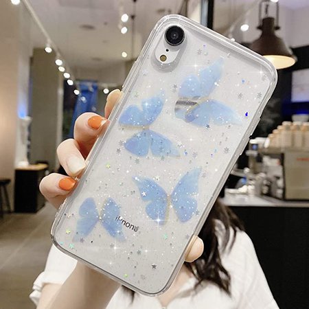 Amazon.com: Compatible with iPhone XR Case for Women Girls,Bling Glitter Silicone Bumper Cover Cute Blue Butterfly Sparkle Stars Design Clear Soft TPU Case for iPhone XR 6.1'' : Cell Phones & Accessories