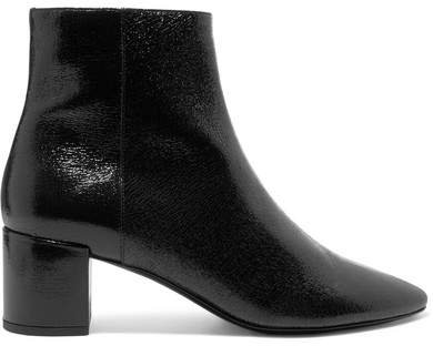 Lou Cracked Glossed-leather Ankle Boots - Black