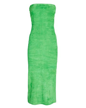 SPRWMN Strapless Suede Tube Dress in green | INTERMIX®