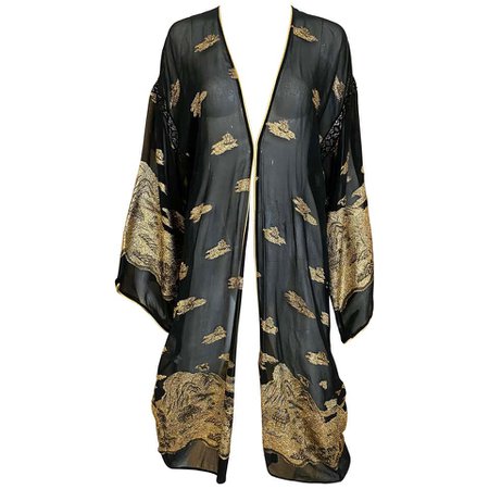 Giorgio di Sant Angelo Black and Gold Crepe Robe Jacket For Sale at 1stdibs