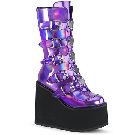 DEMONIA "Swing-230" Knee-high Boots - Purple Hologram – Demonia Cult