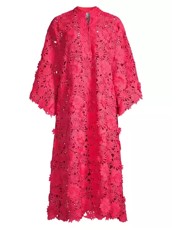 Shop La Vie Style House Floral-Lace Caftan Maxi Dress | Saks Fifth Avenue
