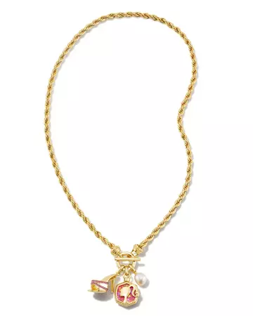 Barbie™ x Kendra Scott Gold Pearl Charm Convertible Necklace in Pink Iridescent Glitter Glass | Kendra Scott