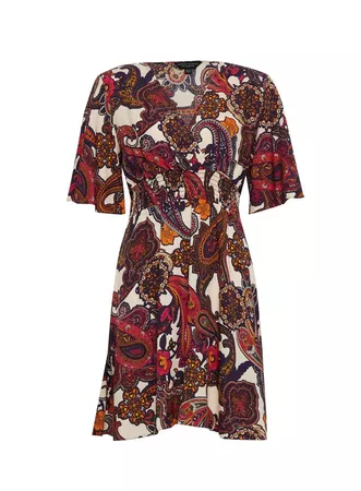 Multi Colour Paisley Print Shirred Skater Dress | Dorothy Perkins