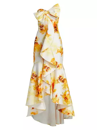 Shop Badgley Mischka Floral Bow High-Low Gown | Saks Fifth Avenue