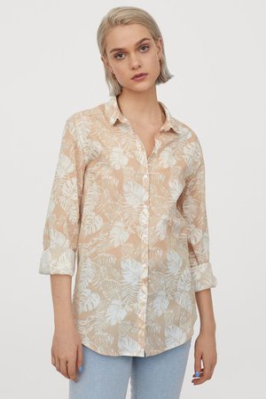 Cotton Shirt - Light beige leaf print - Ladies | H&M US