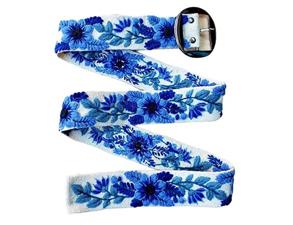 Amazon.com: embroidered belt, wool peru belt, handmade embroidery, ivory strap, blue flower, artistic floral ethnic belt, woman gift, XS, S, M, L, XL : Handmade Products