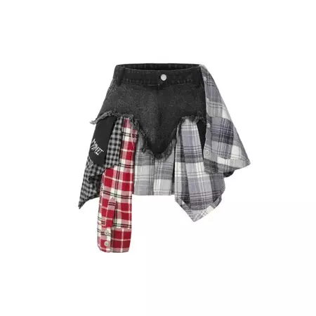 Weird Market Plaid Patch Denim Skirt Black | Mores Studio