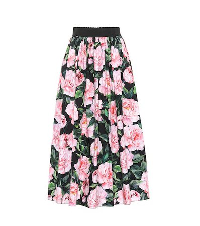 Floral cotton poplin skirt