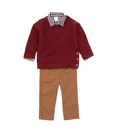 Starting Out Baby Boys 3-24 Months Button-Detail Sweater, Long-Sleeve Plaid Shirt & Pant Set | Dillard's