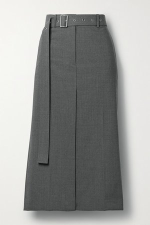Belted Wool-blend Midi Skirt - Gray