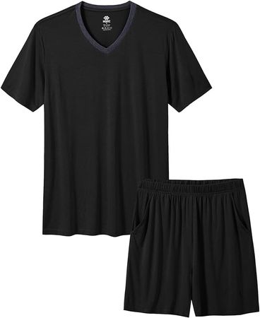 MoFiz Mens Pajama Short Sleeve Sleep Bottom Nightwear Homewear Summer Pyjama Soft Lounge Shorts PJS Sleep Sets Black Size S at Amazon Men’s Clothing store