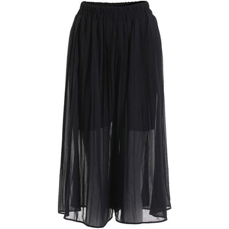Elastic Waist Chiffon Black Skirt