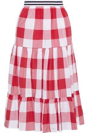 Tiered Gingham Cotton-poplin Midi Skirt