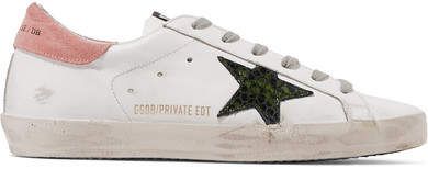 Superstar Distressed Suede And Leather Sneakers - White