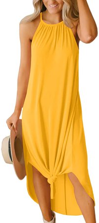 For G and PL Women's Summer Side Slit Halter Maxi Dress at Amazon Women’s Clothing store
