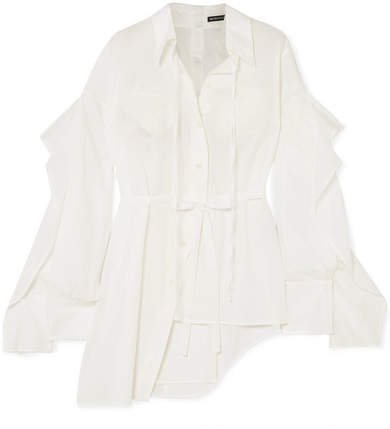 Asymmetric Paneled Cotton-poplin Shirt - White