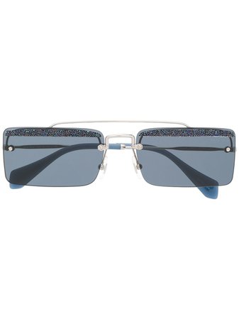 Miu Miu Eyewear Square Frame Glitter Sunglasses SMU59T Silver | Farfetch