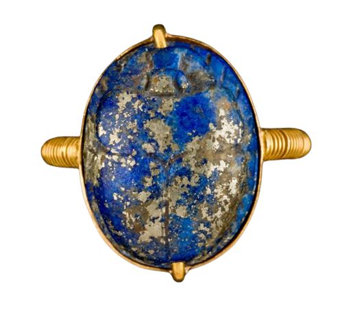 Lapis Lazuli Scarab Ring, New Kingdom, about 1539–1077 BCE; gold mount:1700s