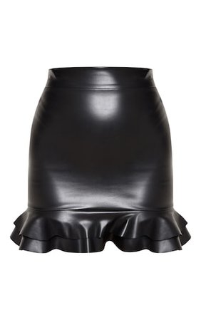 Black Faux Leather Frilled Hem Mini Skirt | PrettyLittleThing USA