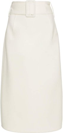 High-Waisted Wool-Blend Crepe Midi Skirt Size: 0