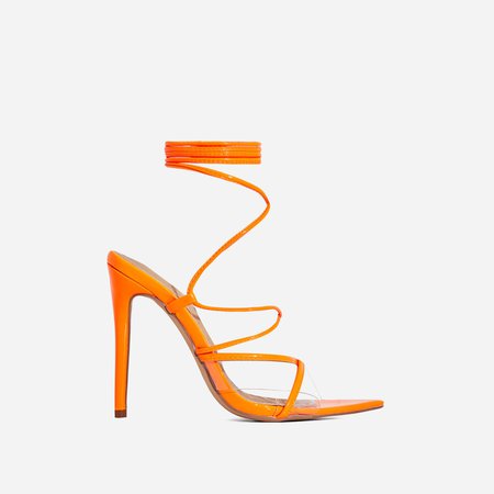 Ava Perspex Lace Up Heel In Neon Orange Patent | EGO