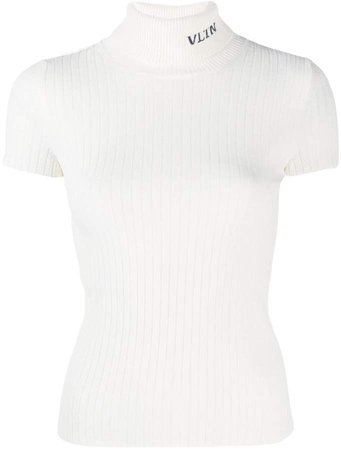contrast logo ribbed knit top