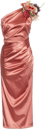 Dolce & Gabbana Embellished One-Shoulder Ruched Satin Dress