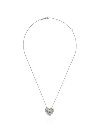 Metallic Suzanne Kalan 18K White Gold And Diamond Medium Heart Firework Necklace | Farfetch.com