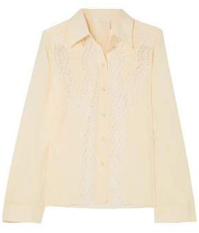 Lace-trimmed Ruched Silk Crepe De Chine Shirt