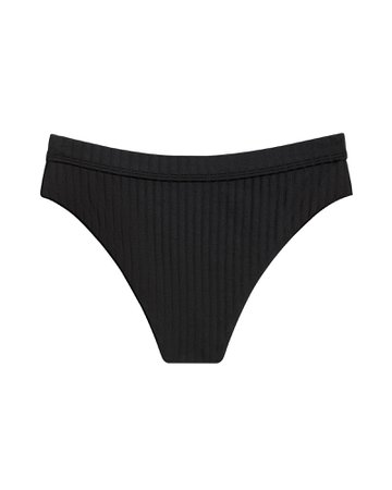 Black Ribbed High-Rise Bikini Bottom