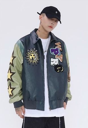 Premium Y2K varsity jacket star patch USA bomber in green | Now Millennial | ASOS Marketplace