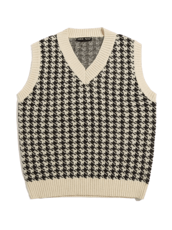 V-neck Houndstooth Pattern Knit Vest Top