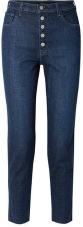 Heather Cropped High-rise Straight-leg Jeans - Dark denim