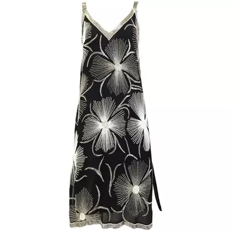 1980s Black and White Floral Silver Beads Flapper Dress For Sale at 1stDibs | vintage manuhealii romper