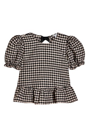 Topshop Check Bow Back Puff Sleeve Blouse | Nordstrom
