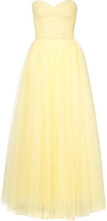 Strapless Ruched Tulle Gown - Pastel yellow