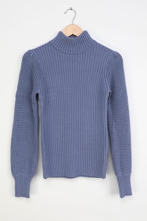 Denim Blue Sweater - Knit Sweater - Mock Neck Sweater - Lulus